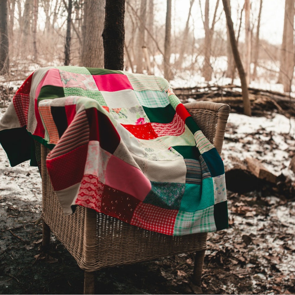 Vintage throw with vibrant patchwork-cottage core blanket